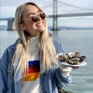 Express rainbow turtleneck sweater